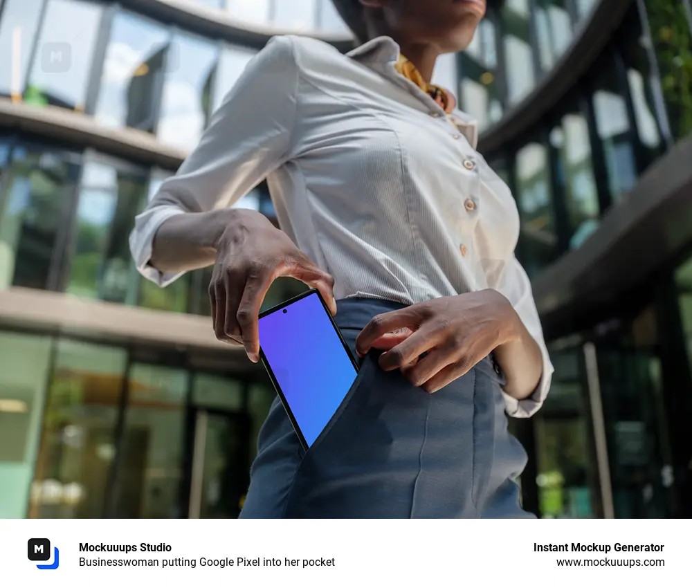 Businesswoman putting Google Pixel into her pocket