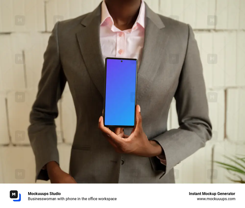 Businesswoman with phone in the office workspace