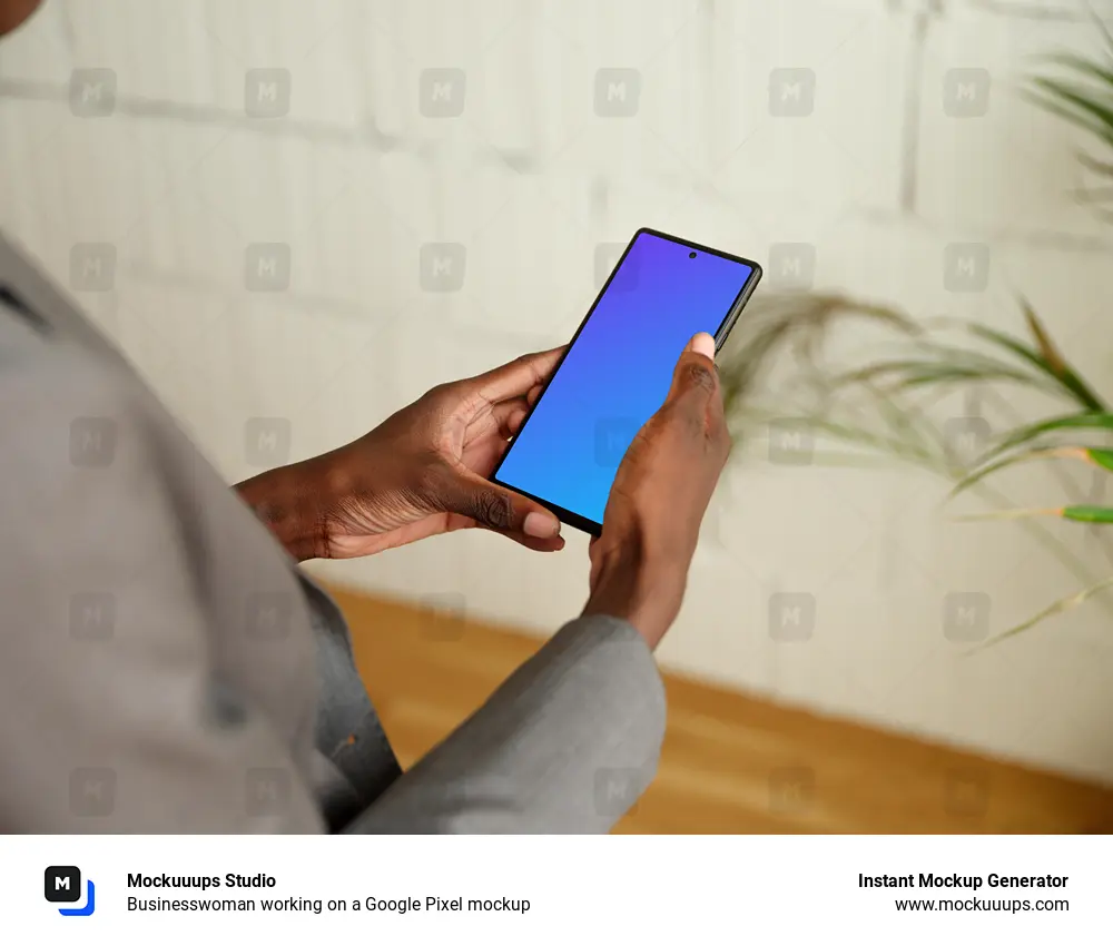 Businesswoman working on a Google Pixel mockup