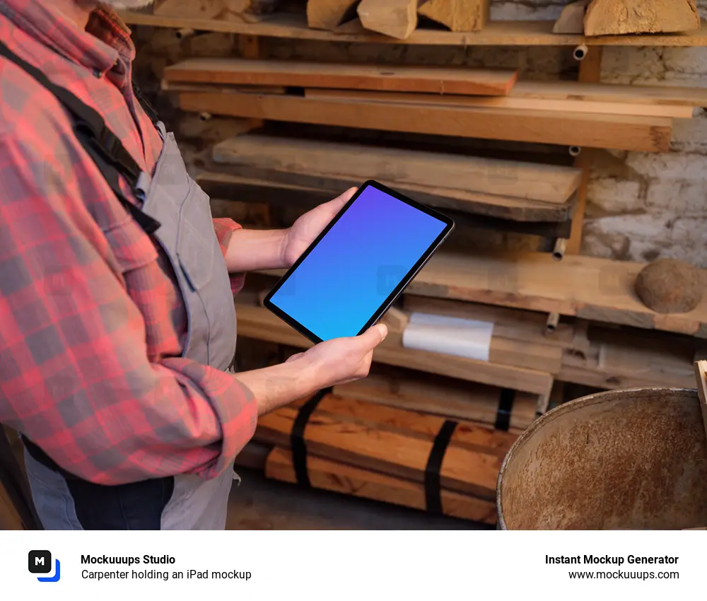 Carpenter holding an iPad mockup