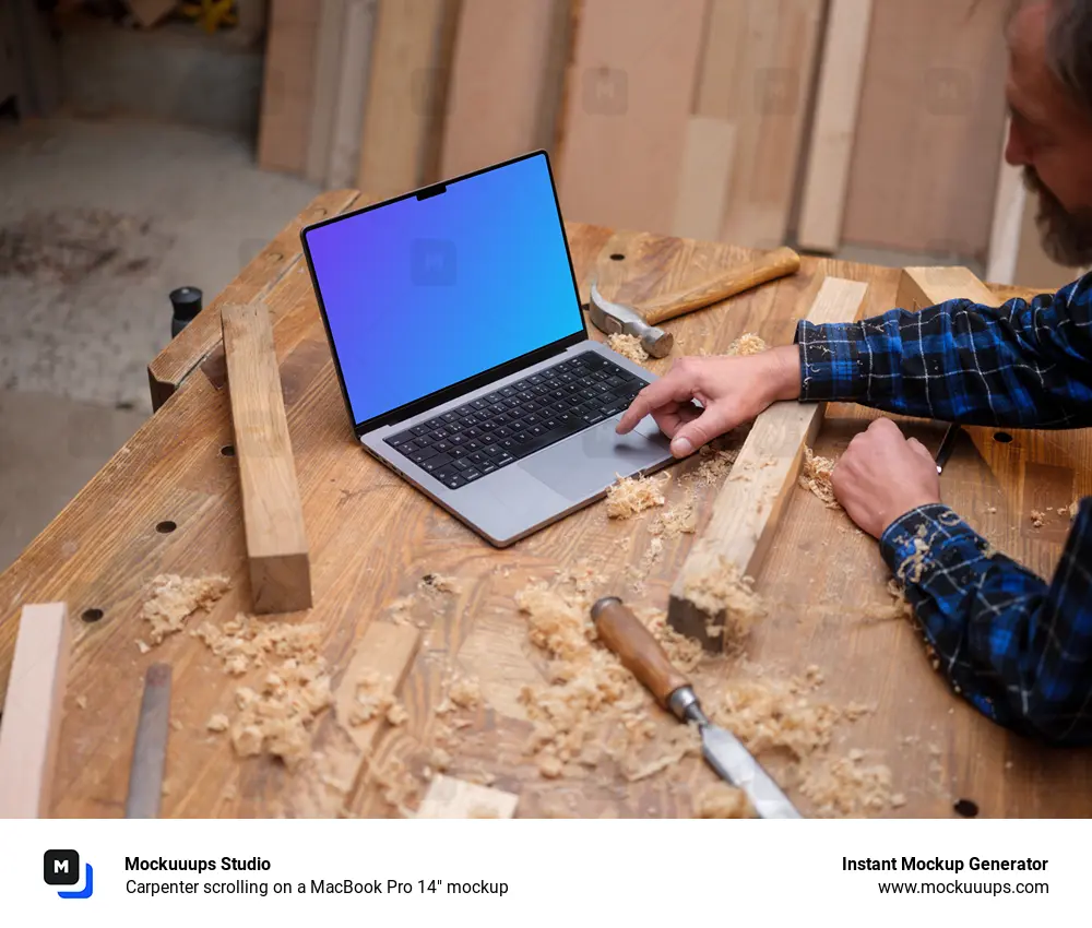 Carpenter scrolling on a MacBook Pro 14" mockup