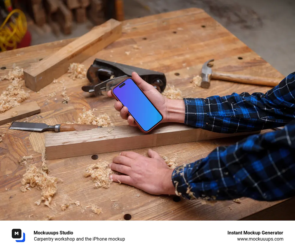 Carpentry workshop and the iPhone mockup