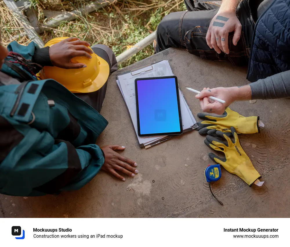 Construction workers using an iPad mockup