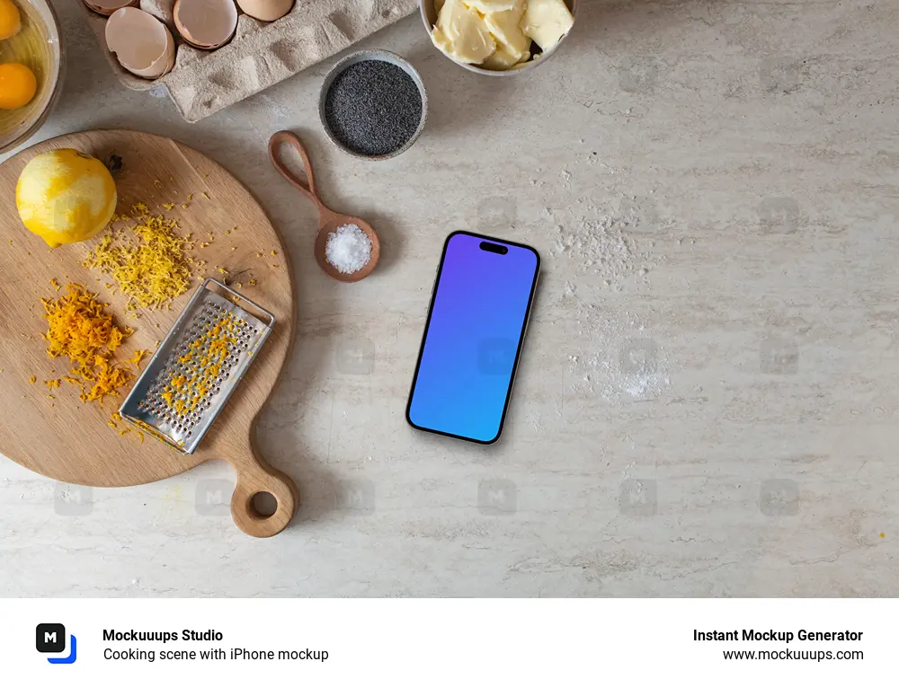 Cooking scene with iPhone mockup