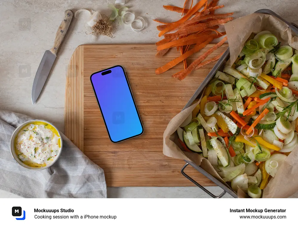 Cooking session with a iPhone mockup