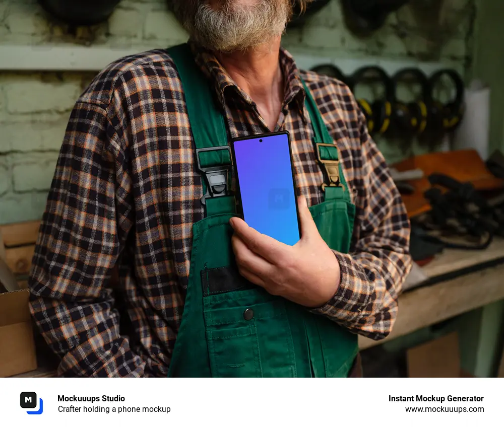 Crafter holding a phone mockup