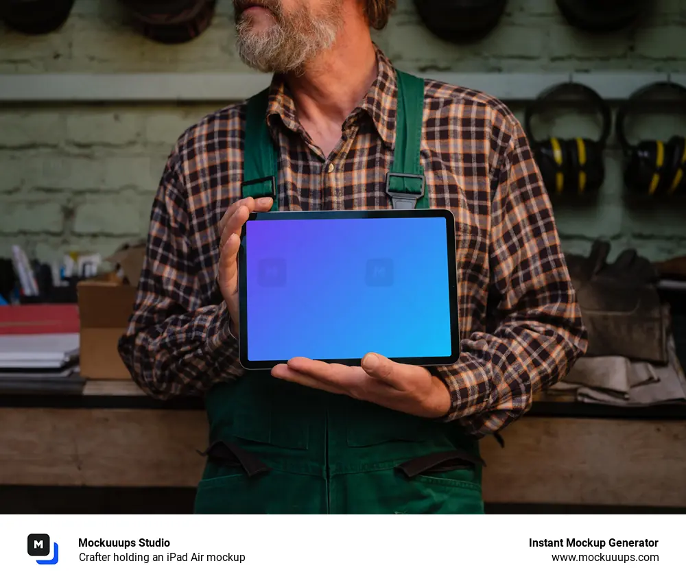 Crafter holding an iPad Air mockup