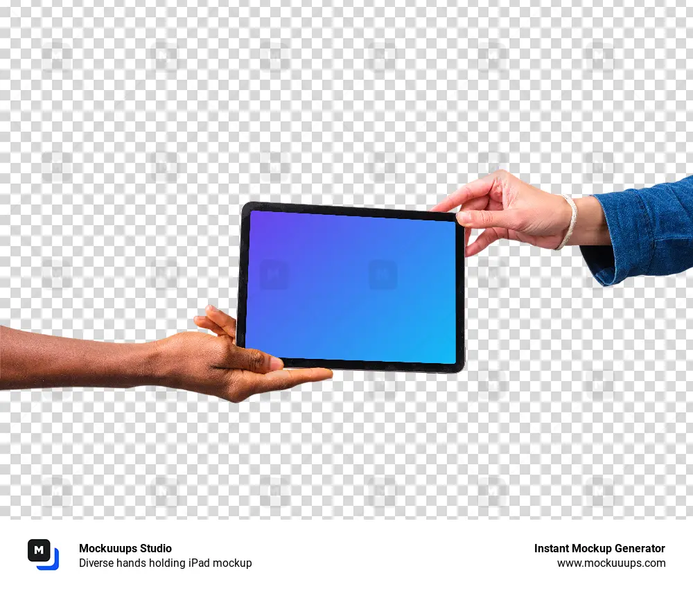 Diverse hands holding iPad mockup