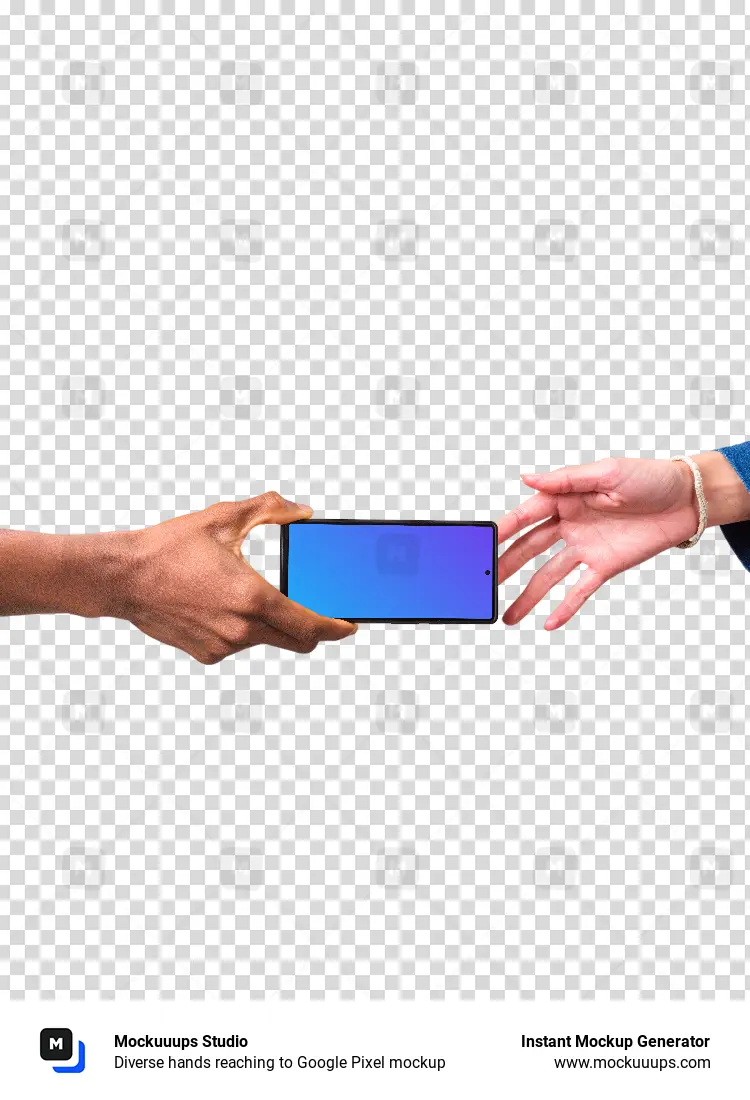 Diverse hands reaching to Google Pixel mockup