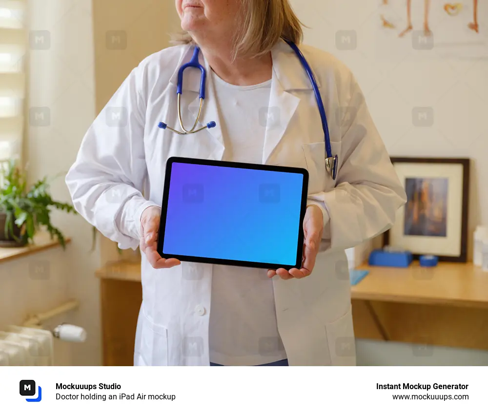 Doctor holding an iPad Air mockup