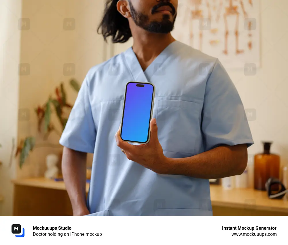 Doctor holding an iPhone mockup