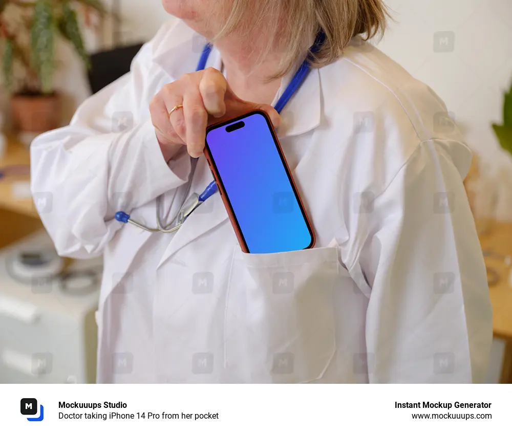 Doctor taking iPhone 14 Pro from her pocket
