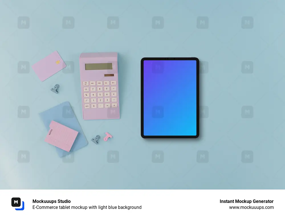 E-Commerce tablet mockup with light blue background