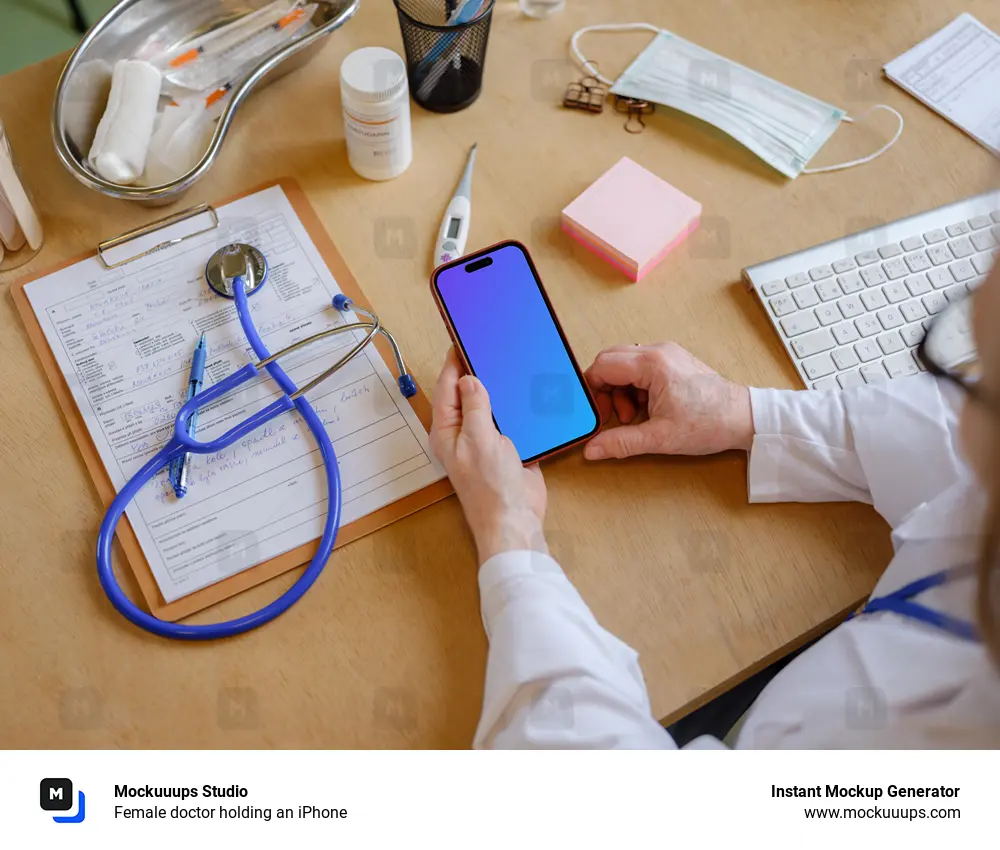 Female doctor holding an iPhone