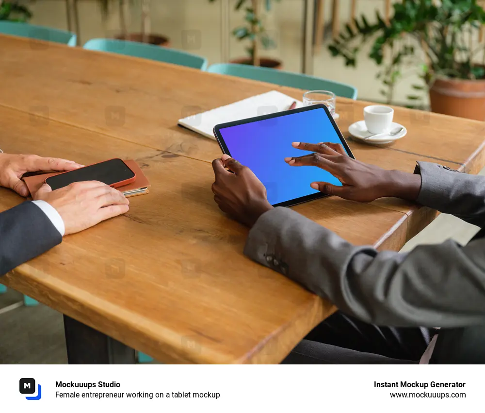 Female entrepreneur working on a tablet mockup