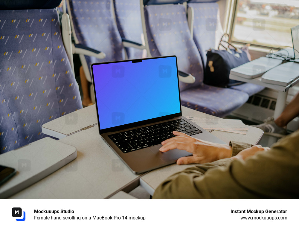 Female hand scrolling on a MacBook Pro 14 mockup