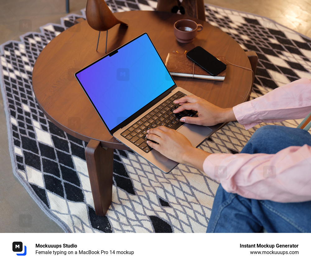 Female typing on a MacBook Pro 14 mockup