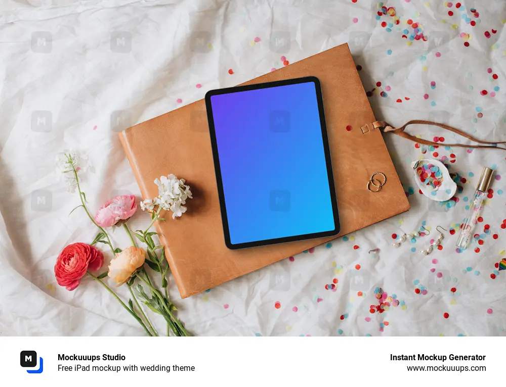 Free iPad mockup with wedding theme