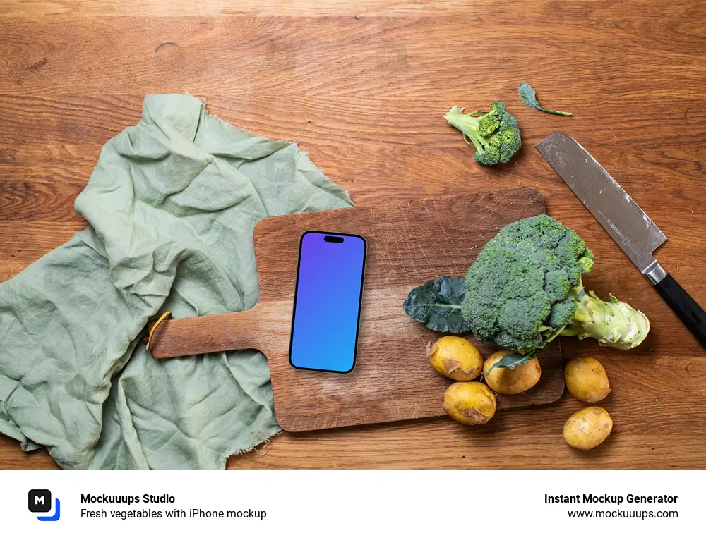 Fresh vegetables with iPhone mockup