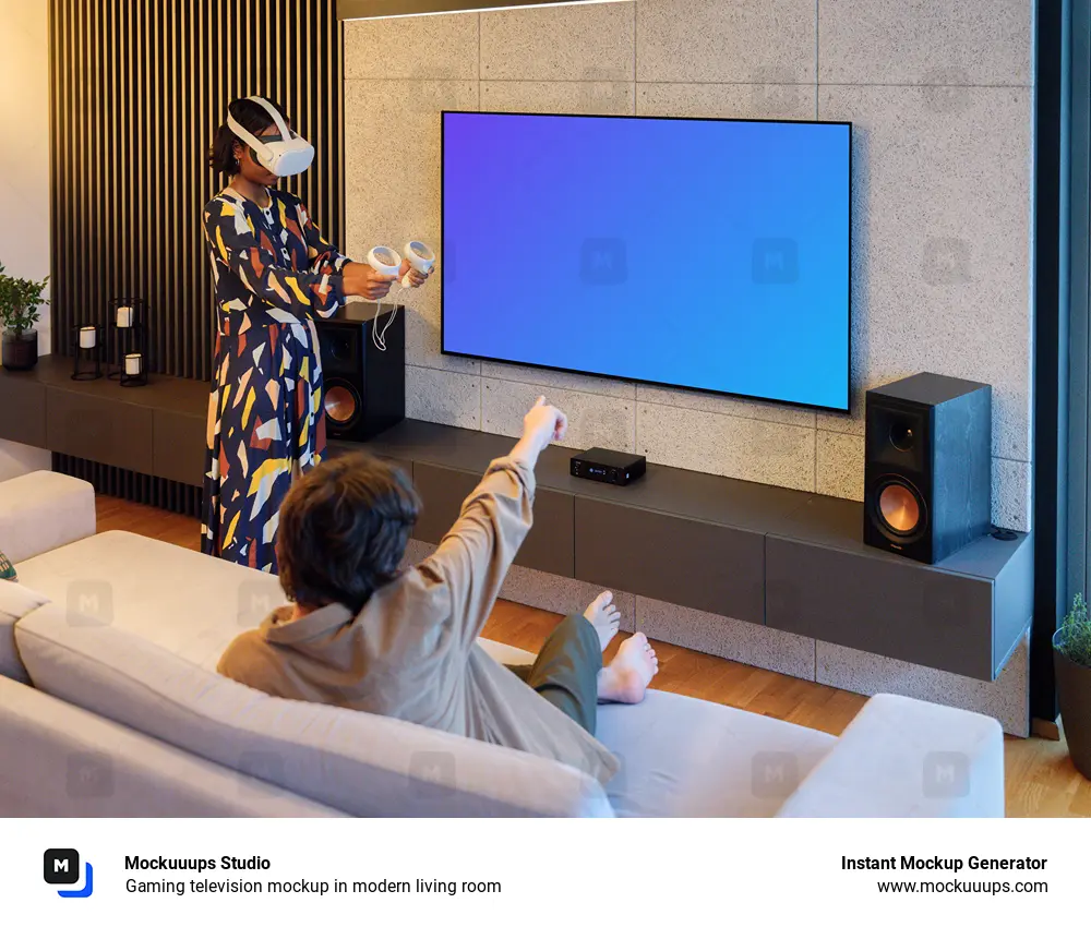 Gaming television mockup in modern living room