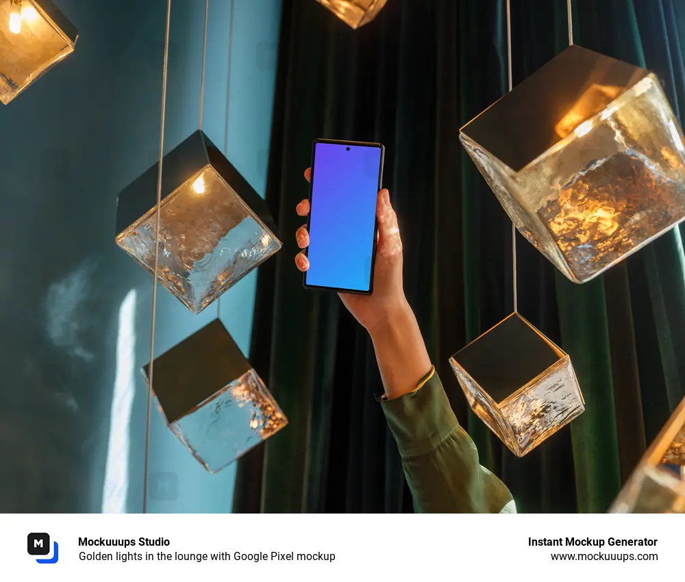 Golden lights in the lounge with Google Pixel mockup