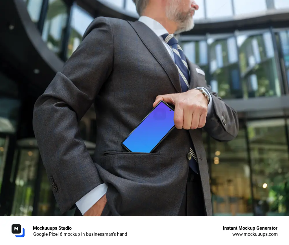 Google Pixel 6 mockup in businessman’s hand