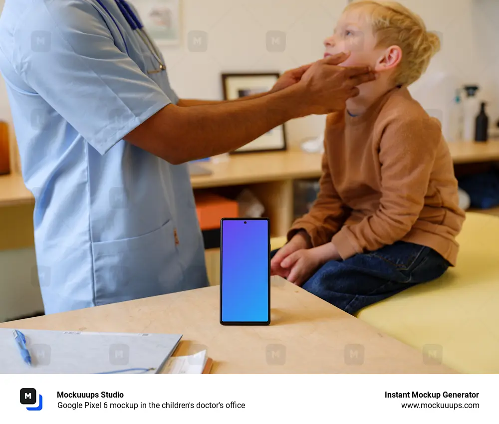 Google Pixel 6 mockup in the children's doctor's office