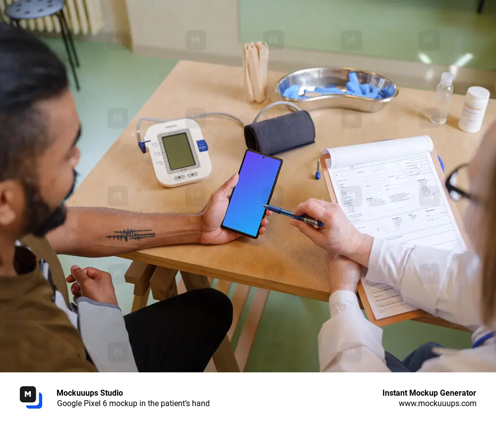 Google Pixel 6 mockup in the patient’s hand