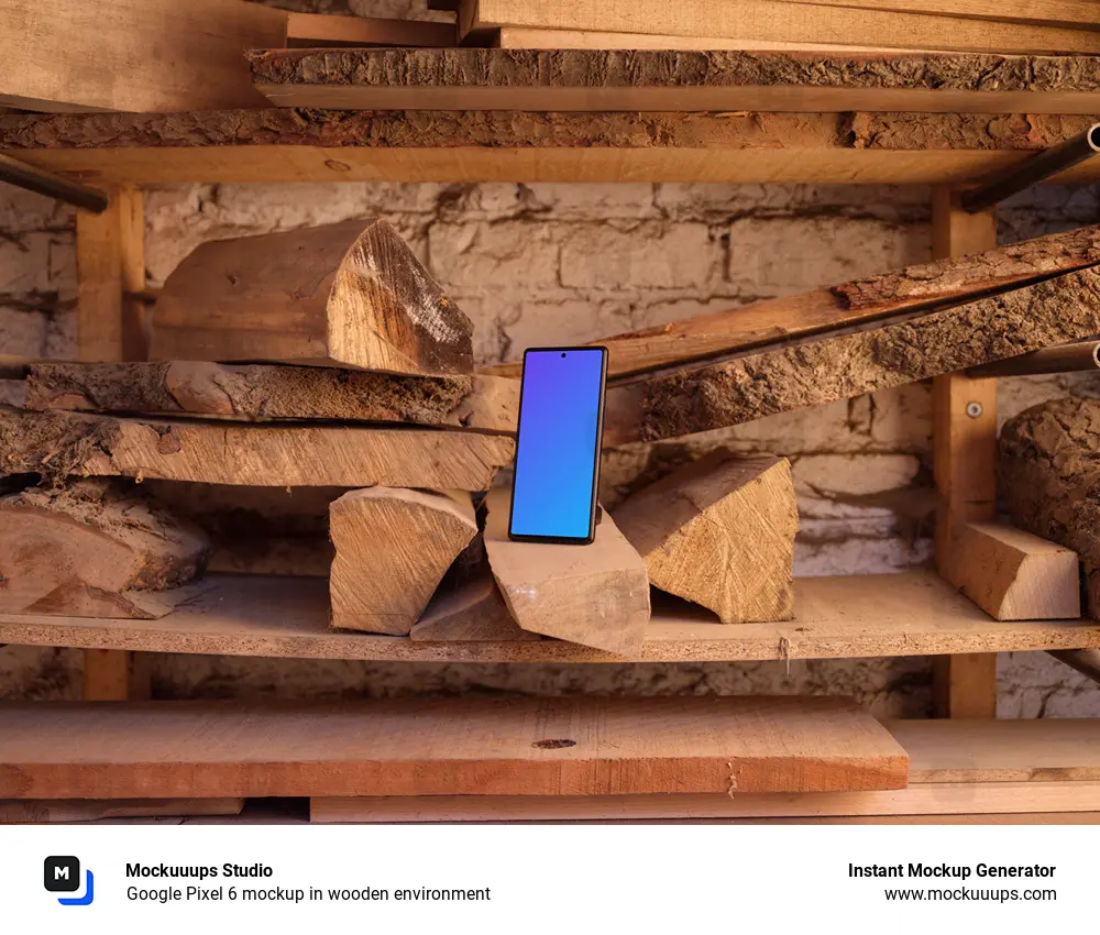 Google Pixel 6 mockup in wooden environment