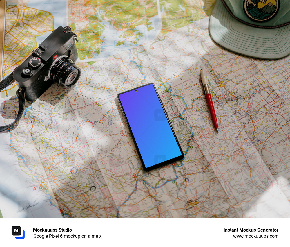 Google Pixel 6 mockup on a map