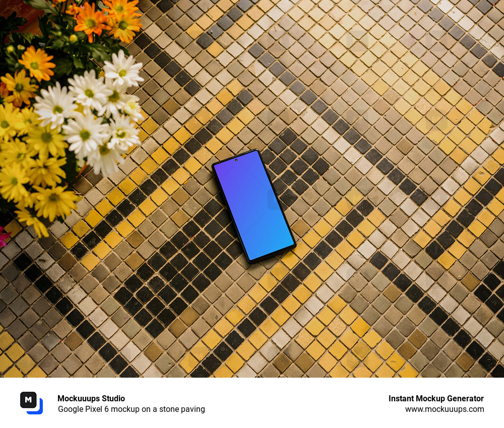 Google Pixel 6 mockup on a stone paving