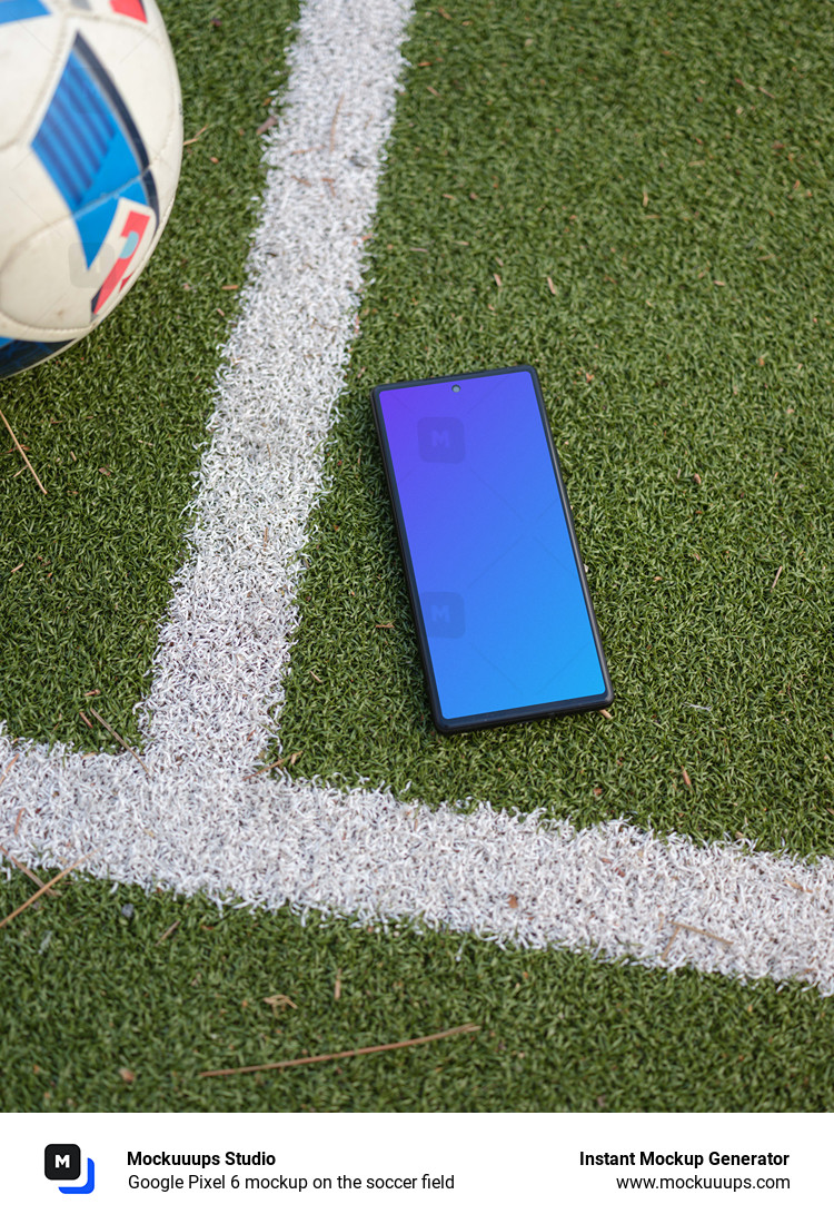 Google Pixel 6 mockup on the soccer field
