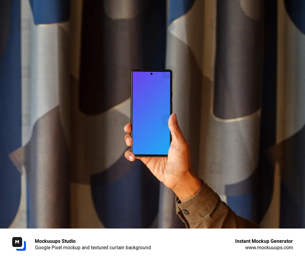 Google Pixel mockup and textured curtain background