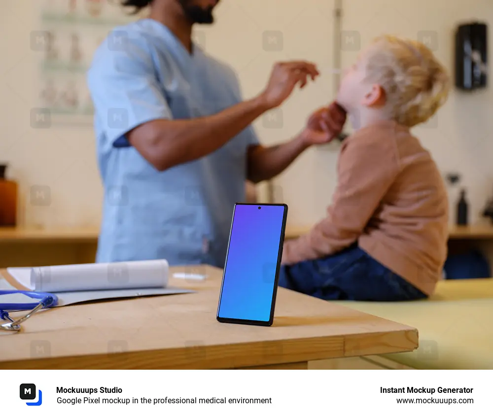 Google Pixel mockup in the professional medical environment