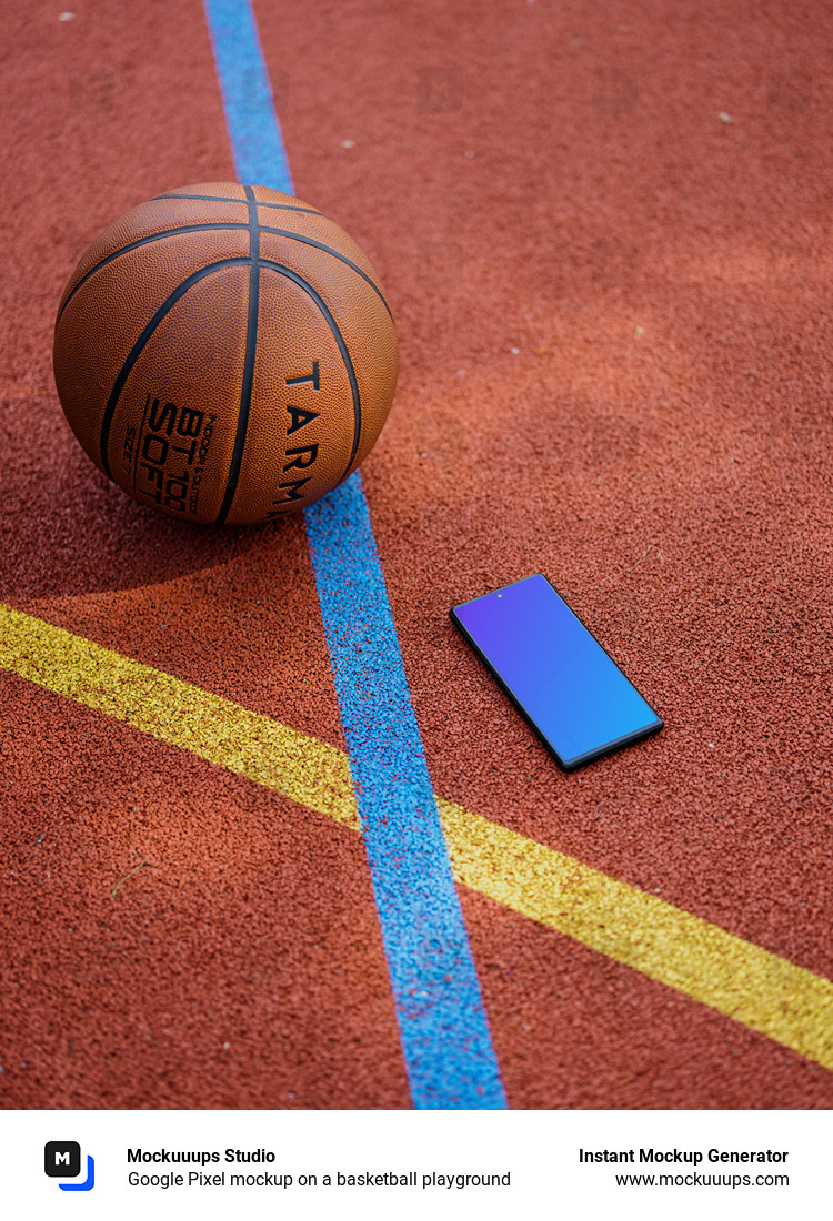 Google Pixel mockup on a basketball playground
