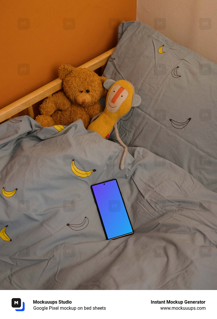 Google Pixel mockup on bed sheets
