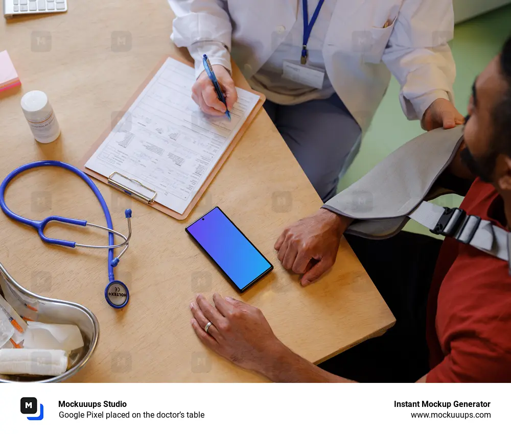 Google Pixel placed on the doctor’s table