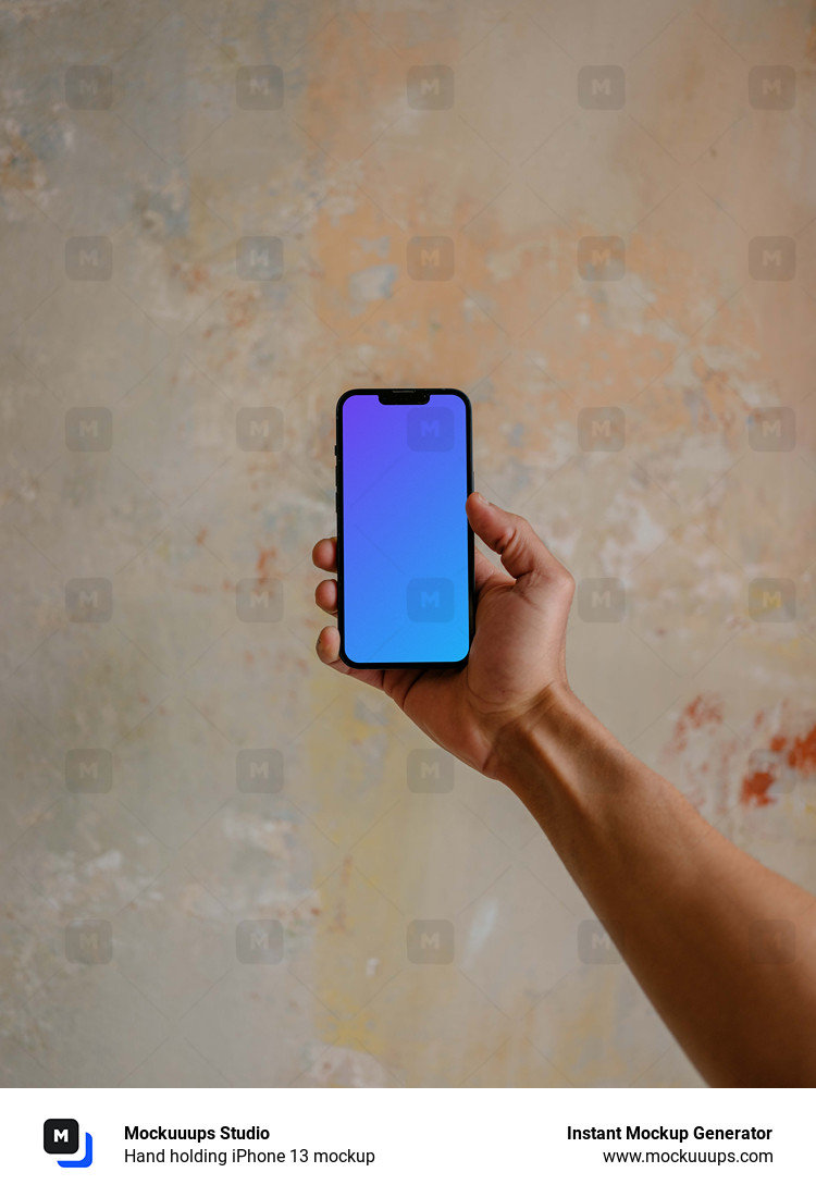 Hand holding iPhone 13 mockup