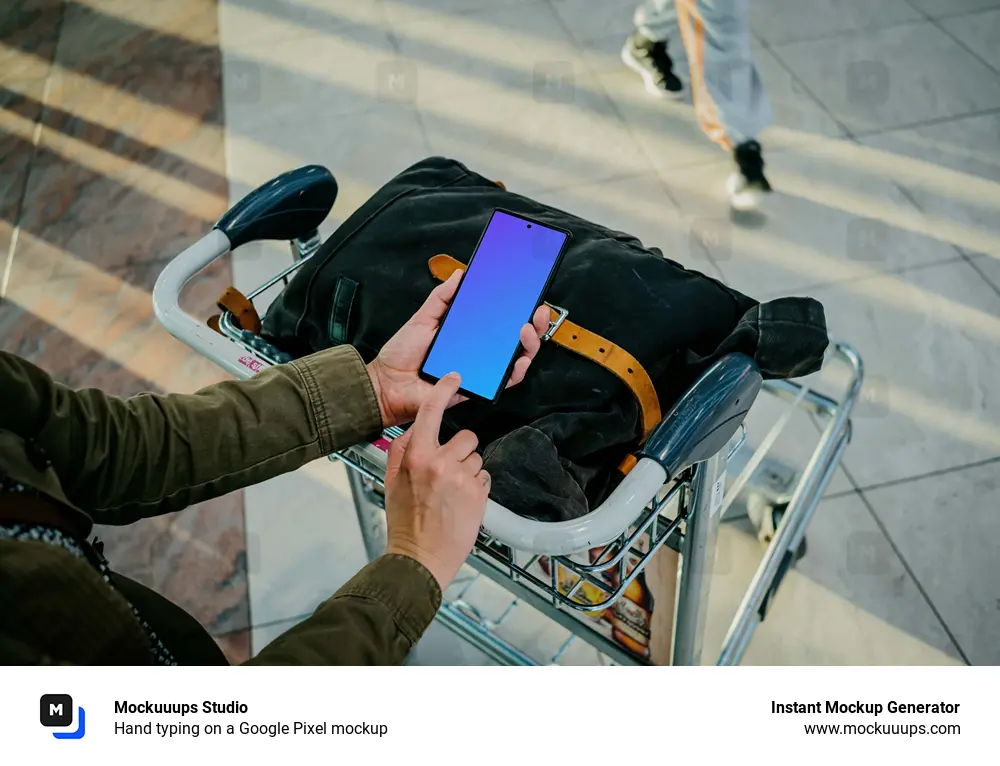 Hand typing on a Google Pixel mockup