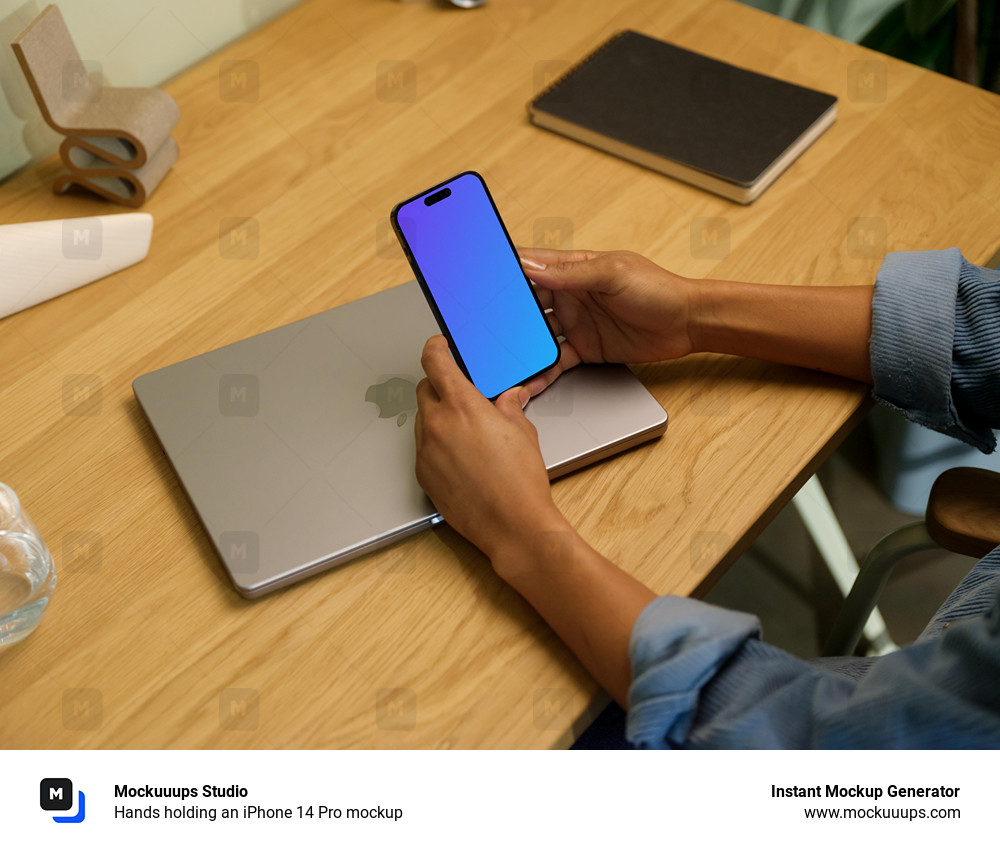 Hands holding an iPhone 14 Pro mockup
