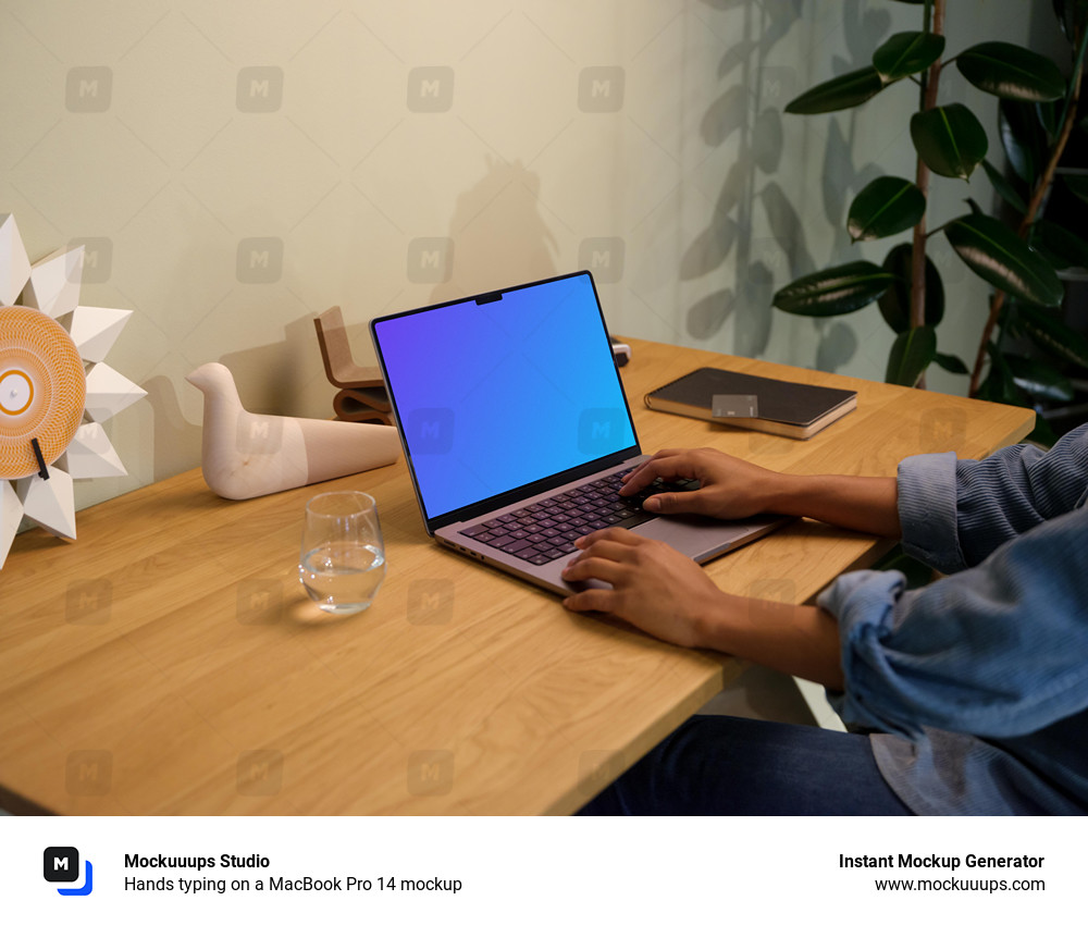 Hands typing on a MacBook Pro 14 mockup