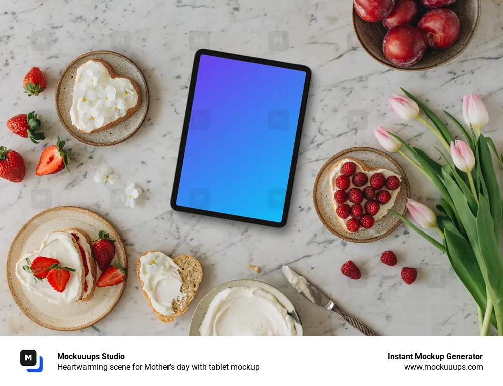 Heartwarming scene for Mother’s day with tablet mockup