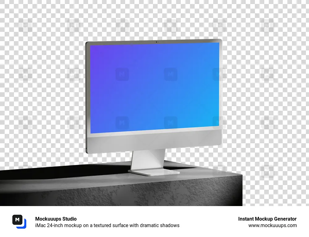 iMac 24-inch mockup on a textured surface with dramatic shadows