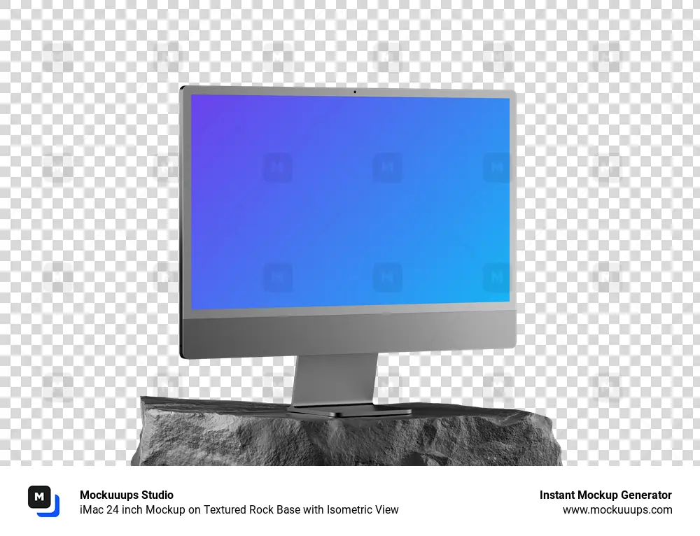 iMac 24 inch Mockup on Textured Rock Base with Isometric View