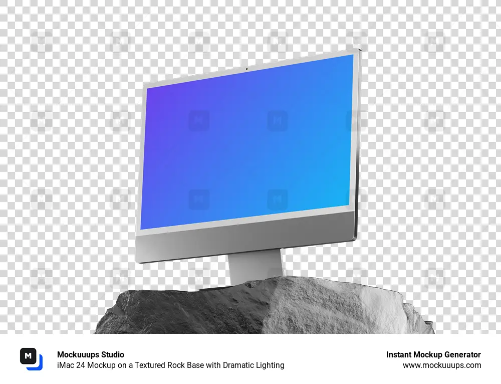 iMac 24 Mockup on a Textured Rock Base with Dramatic Lighting