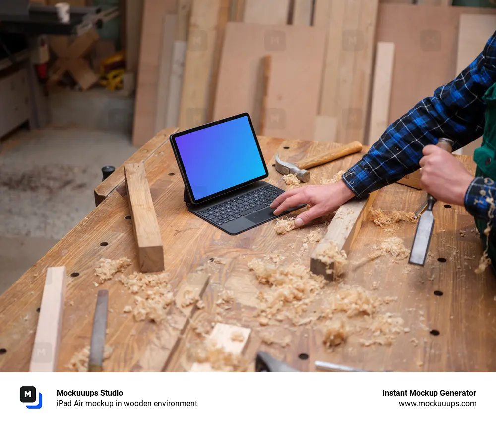 iPad Air mockup in wooden environment