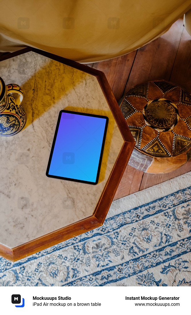 iPad Air mockup on a brown table