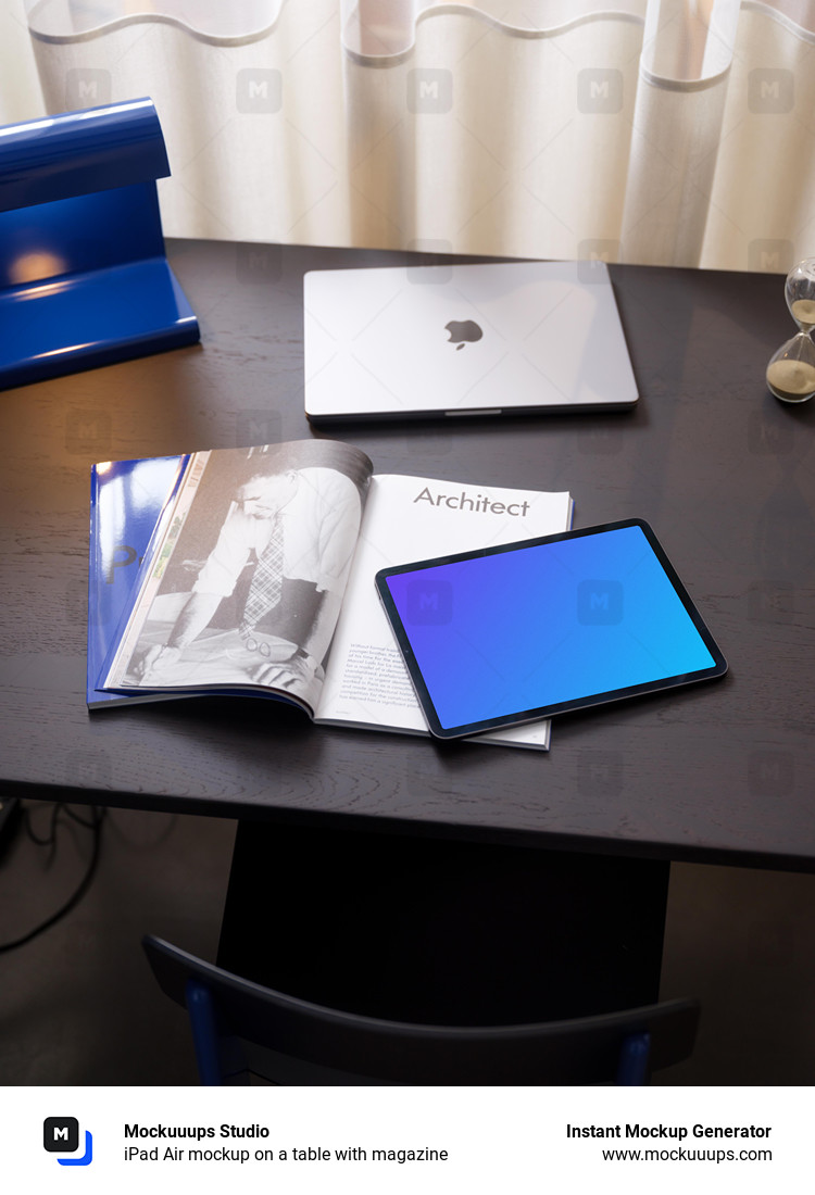 iPad Air mockup on a table with magazine