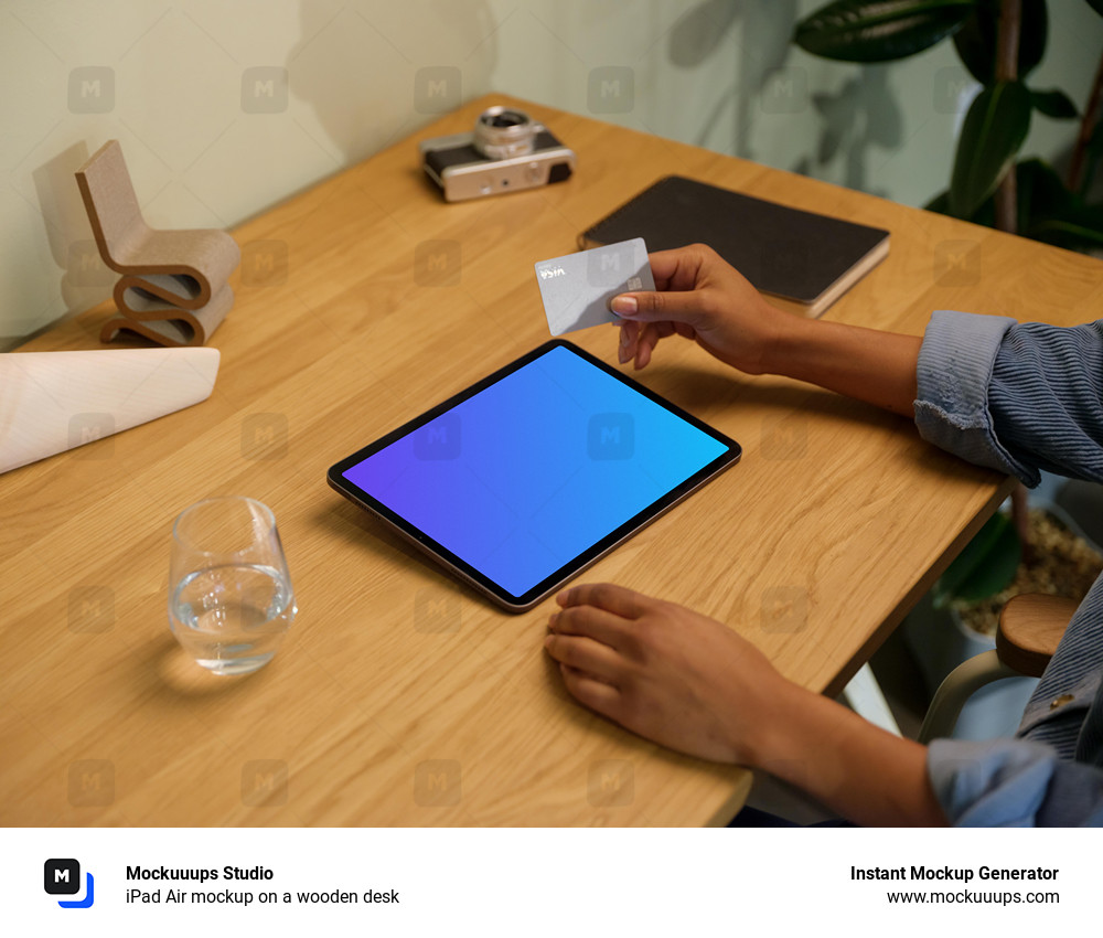 iPad Air mockup on a wooden desk