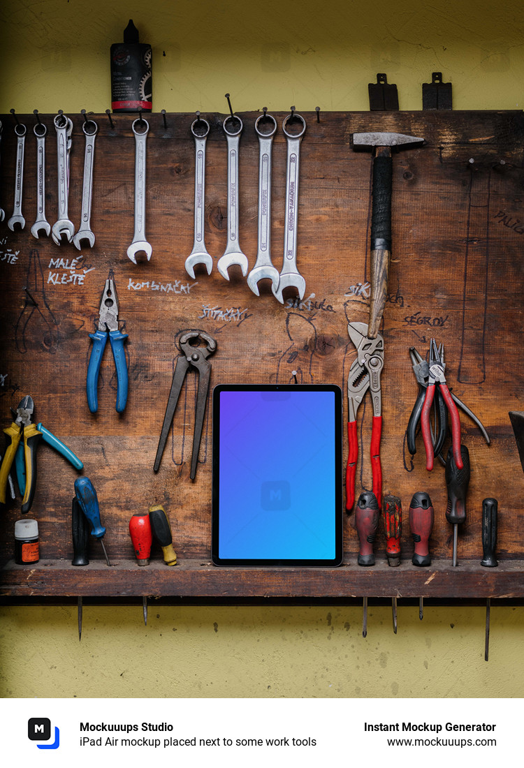 iPad Air mockup placed next to some work tools